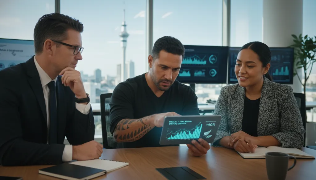 NZ business professionals reviewing Advanced Digital Strategies for NZ Businesses success