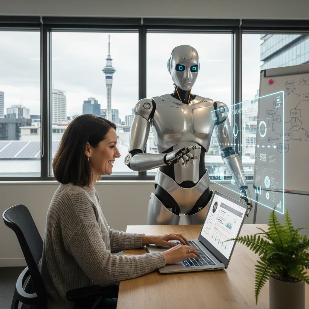 AI assistant helping an NZ small business owner create content