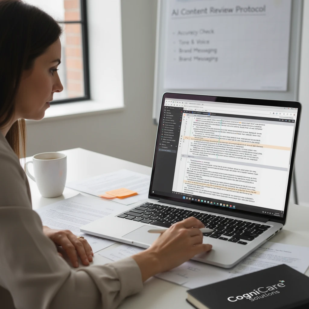 Person editing AI generated content for quality and brand voice