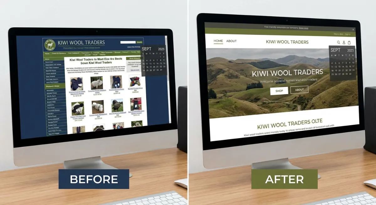 Compelling before and after imagery representing a transformed website for a New Zealand business, s