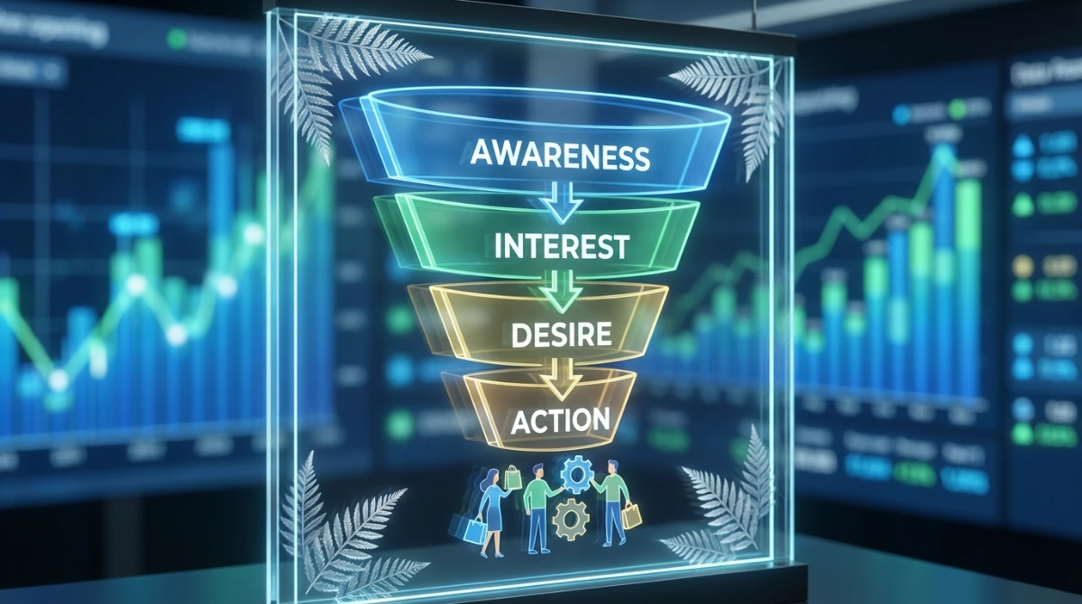 Conversion funnel illustrating steps from visitor to customer for NZ startups