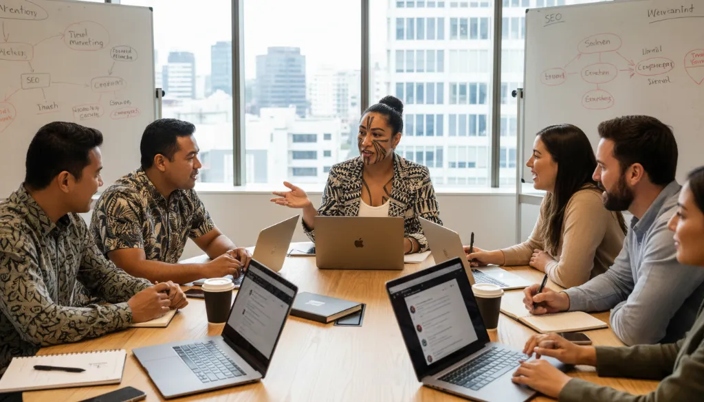 Entrepreneurs discussing Digital Marketing Courses NZ strategies