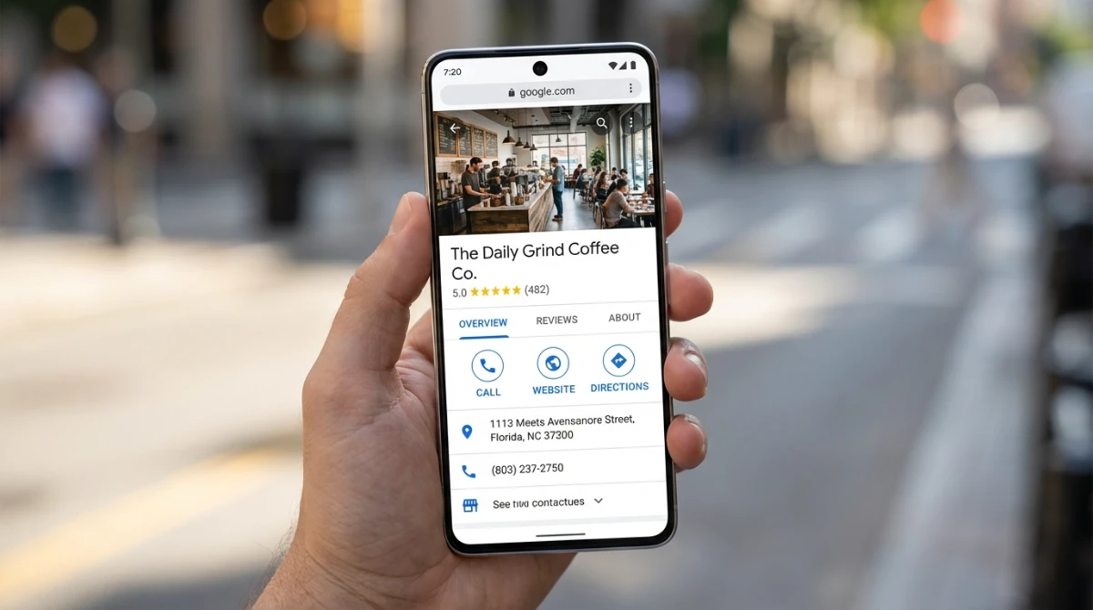 Google My Business profile on a smartphone
