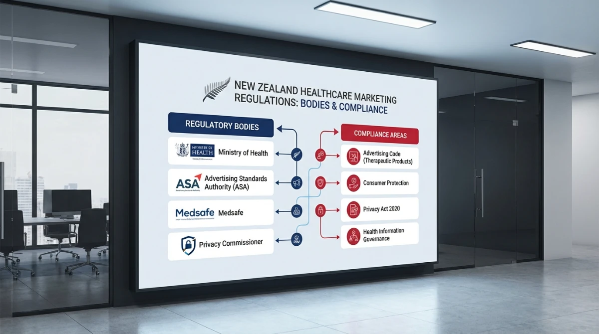 Infographic detailing healthcare marketing regulations New Zealand