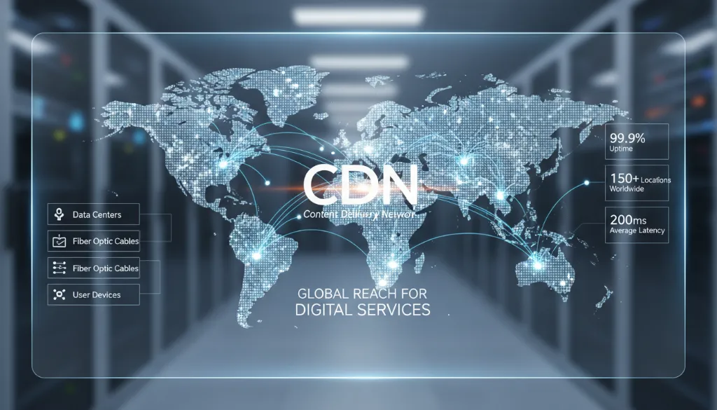Infographic of global server locations and CDN for international digital marketing services new zealand