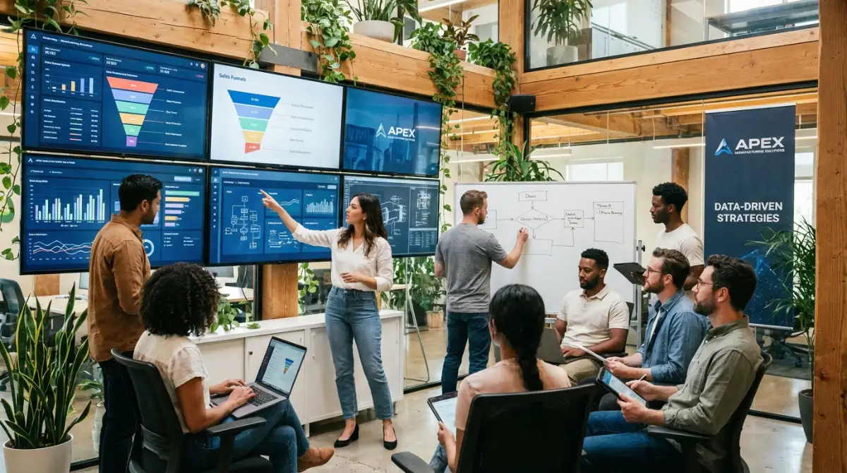 Manufacturing industry marketing New Zealand related visual: Digital strategy meeting