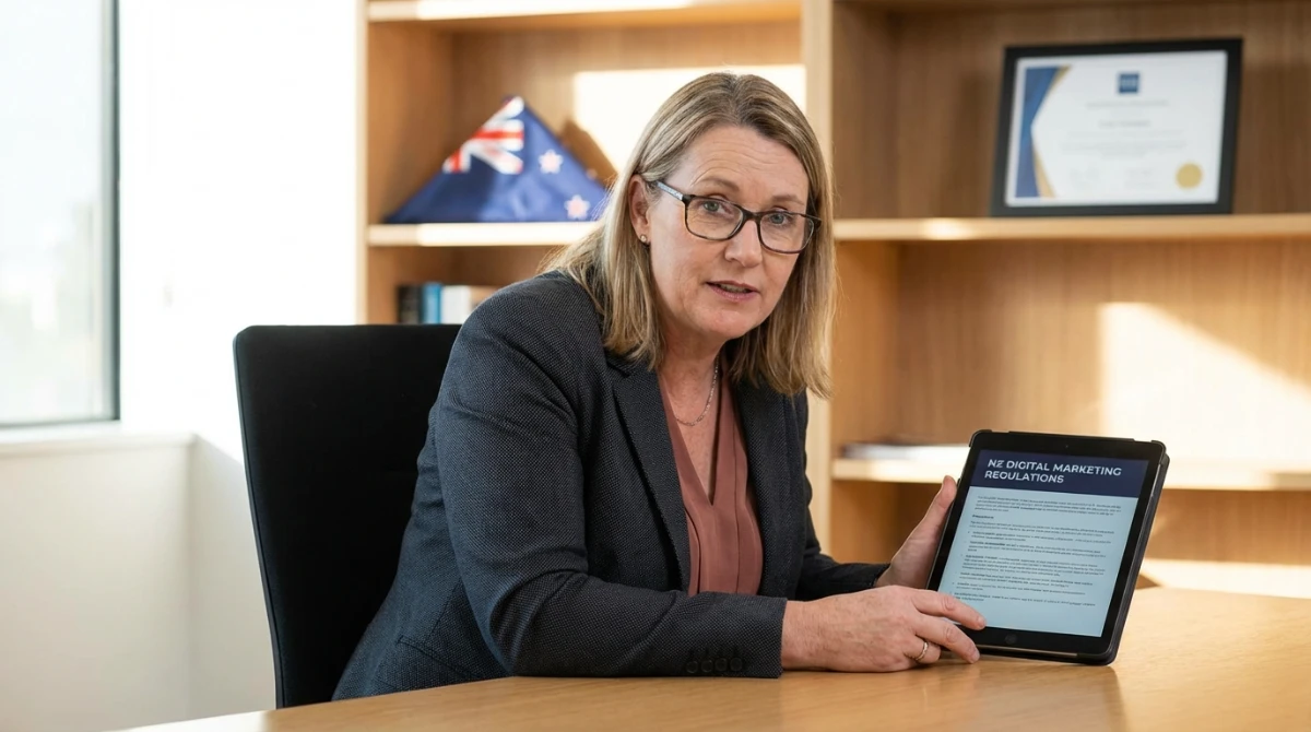 New Zealand compliance officer reviewing digital marketing regulations