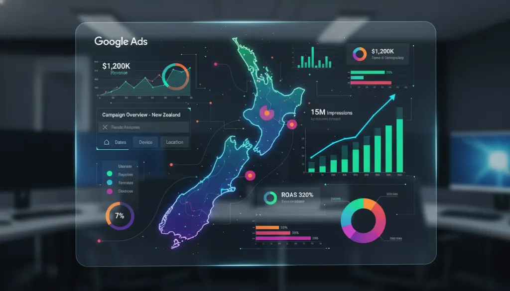 Advanced Google Ads dashboard with NZ map overlay