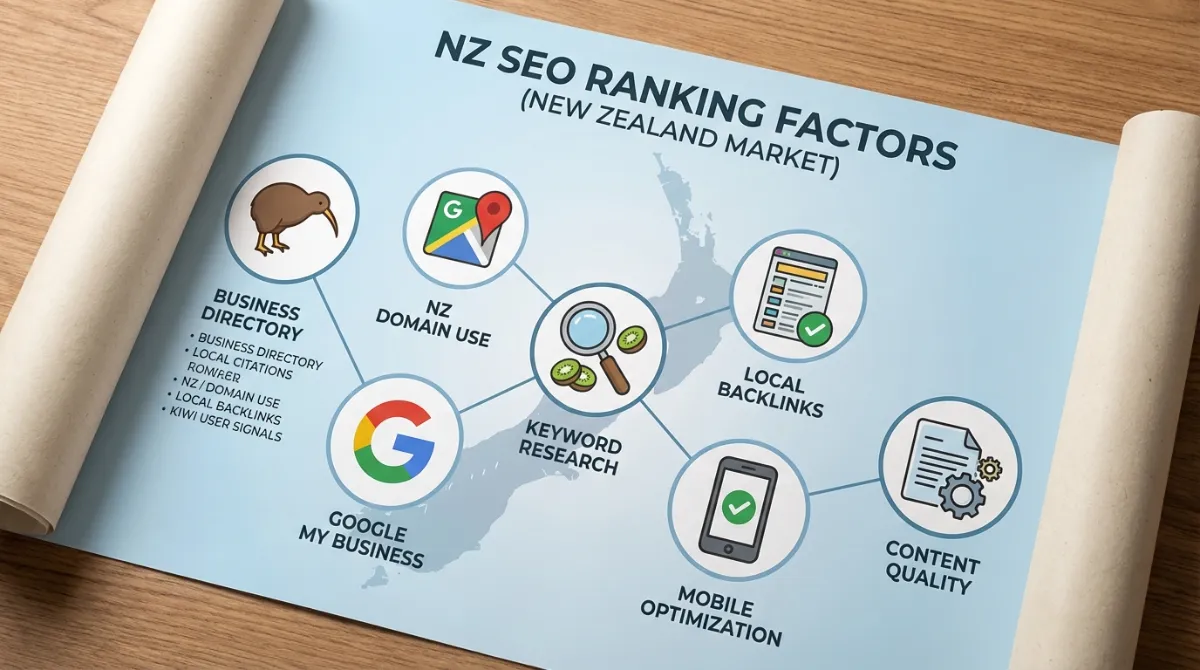 Infographic of key SEO ranking factors for small businesses in New Zealand