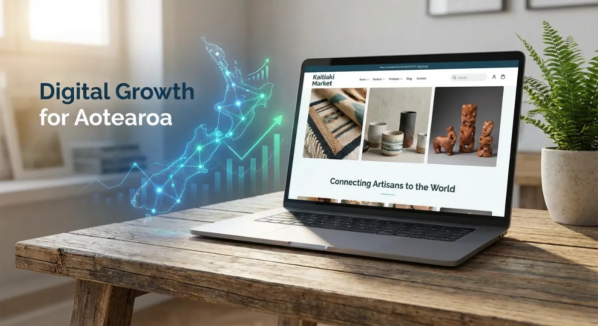 A beautifully crafted, modern e-commerce website for artisanal products, featuring a map of New Zeal