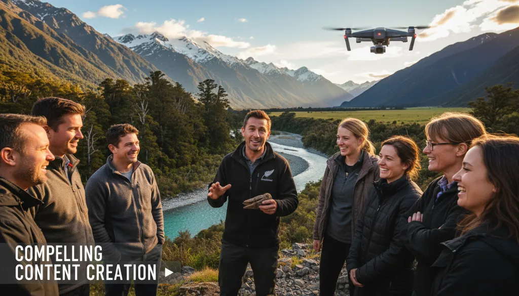 New Zealand tour guide storytelling, exemplifying tourism content marketing and SEO for NZ operators