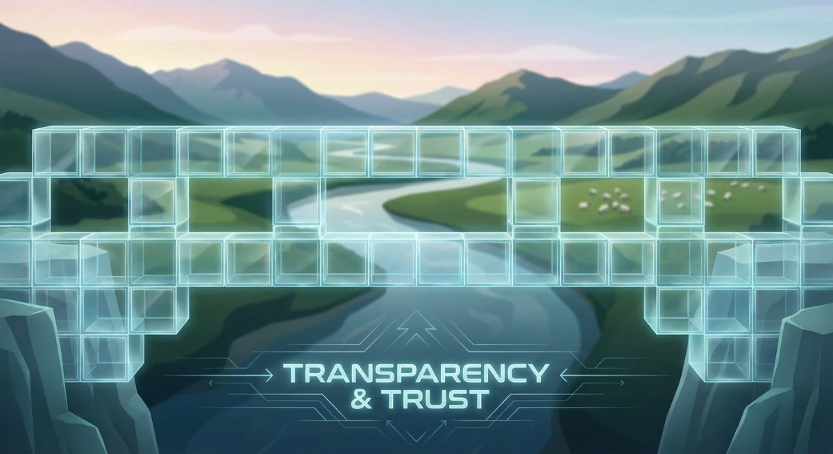 Conceptual image of clear glass blocks forming a bridge, symbolizing transparency and trust in busin