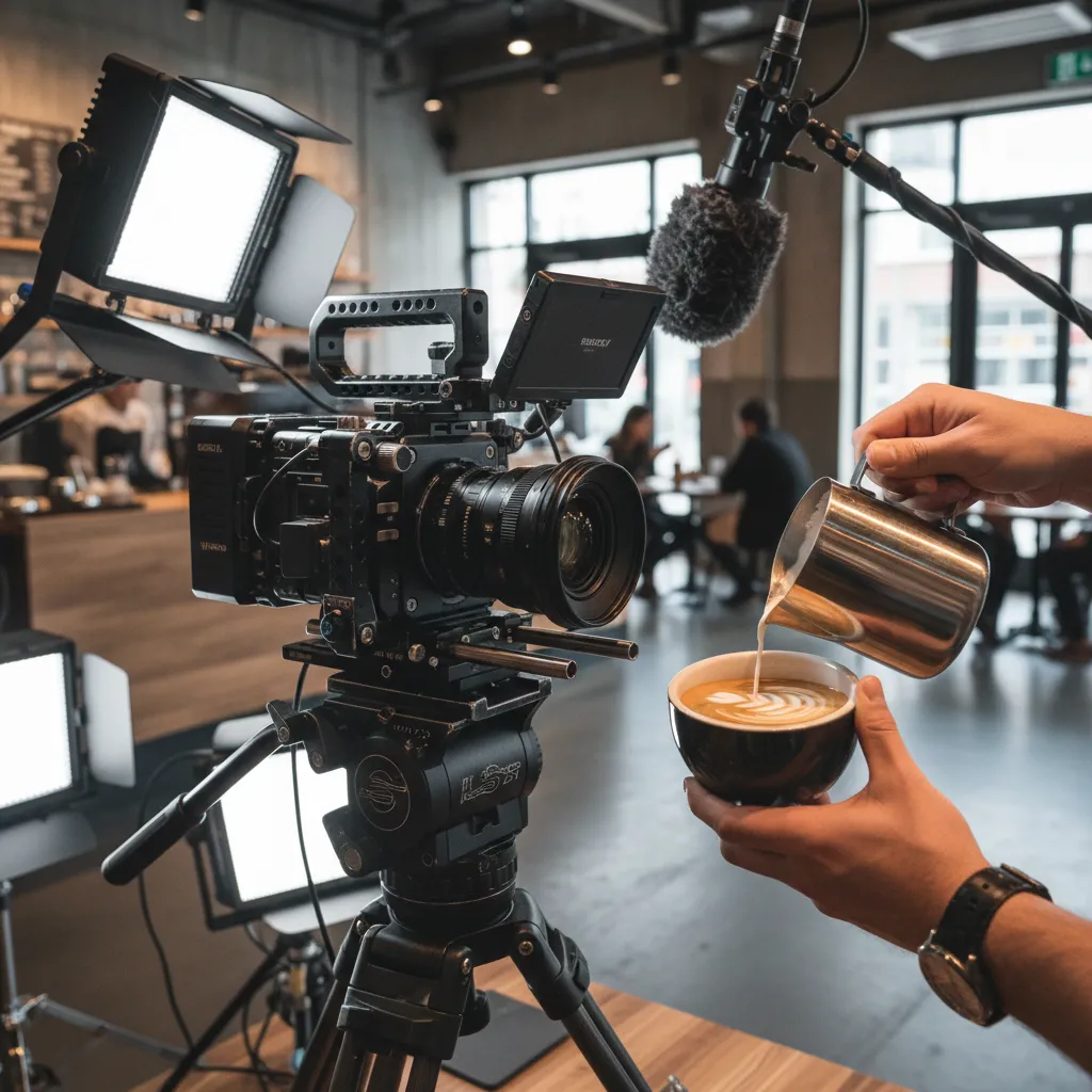 Professional video filming latte art for a Wellington cafe video marketing strategy