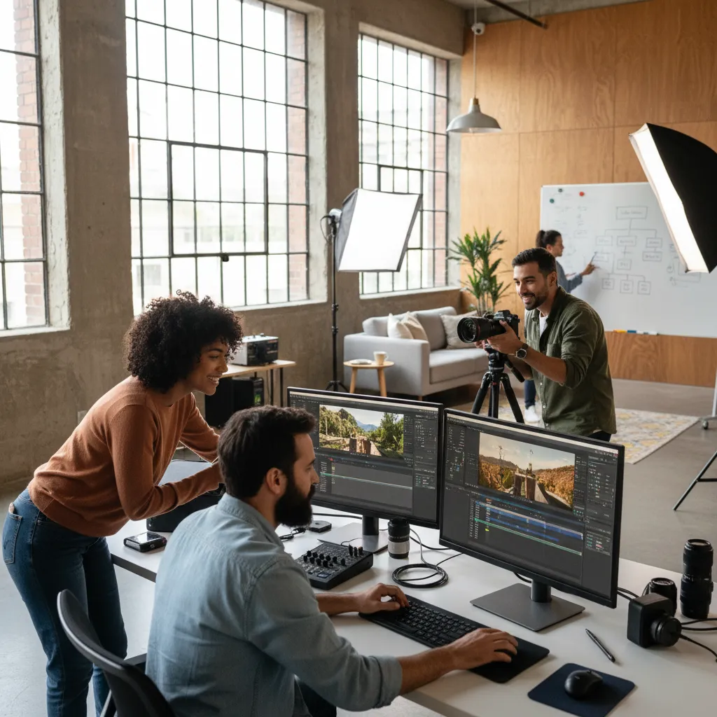 Video production team working on YouTube content creation for NZ brands